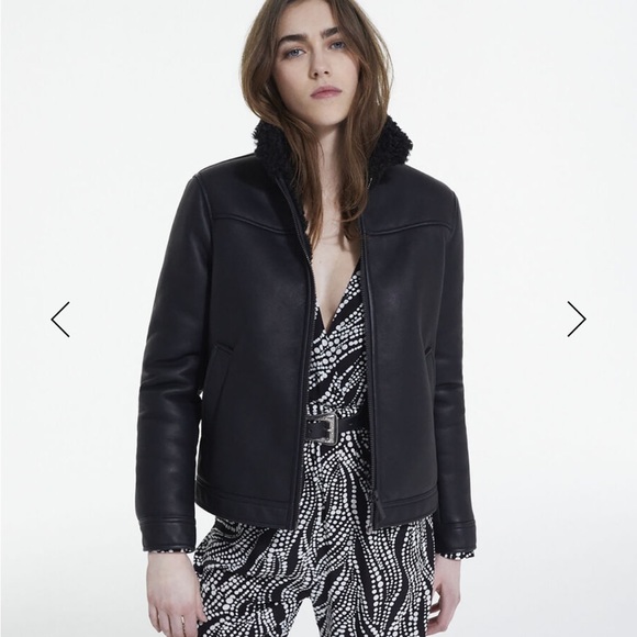 THE KOOPLES BLACK faux fur leather bomber coat jacket nwt sz2 ( medium ) NEW - Picture 9 of 14